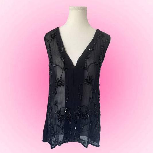 Black Sheer Sequin Vest (L)