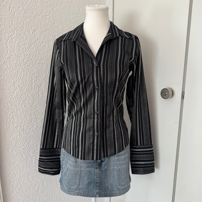 Black Striped Y2K Fitted Blouse (S)