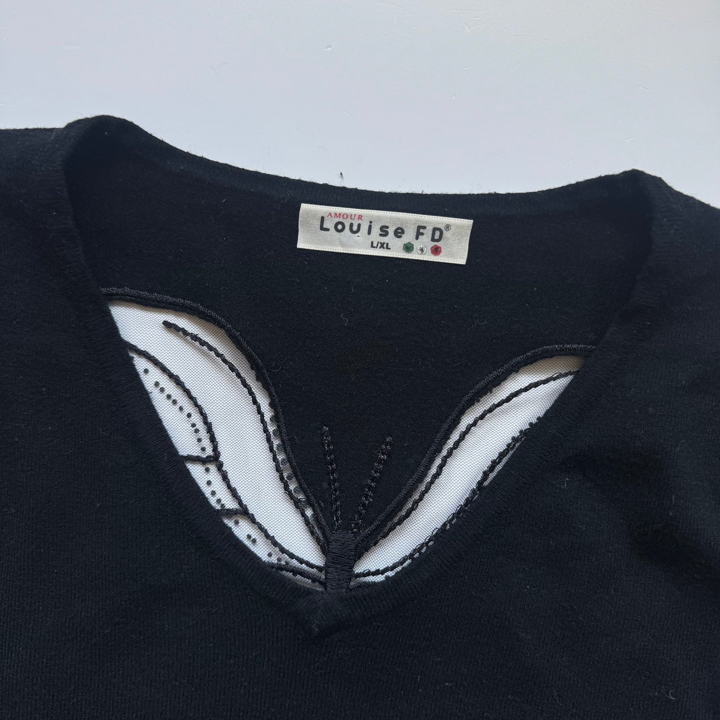 Black V-Neck Butterfly Sweater (S)