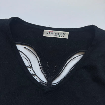Black V-Neck Butterfly Sweater (S)