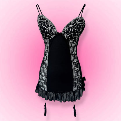Black Lace Y2K Babydoll Corset (M)
