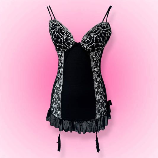 Black Lace Y2K Babydoll Corset (M)