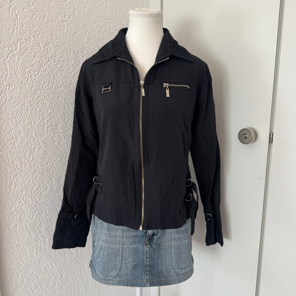 Black Y2k Zip-Up Jacket (S)