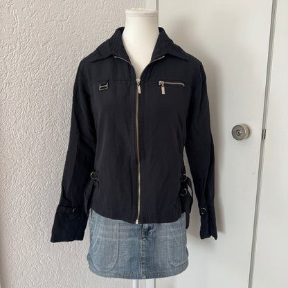 Black Y2k Zip-Up Jacket (S)