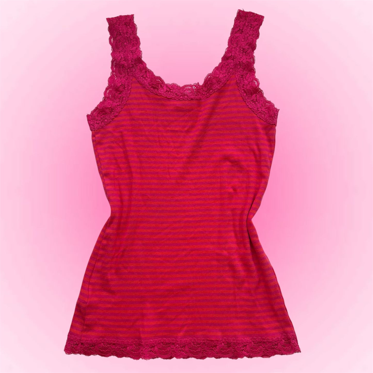 Pink Striped Lace Y2K Tank (M)