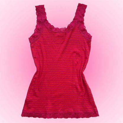 Pink Striped Lace Y2K Tank (M)