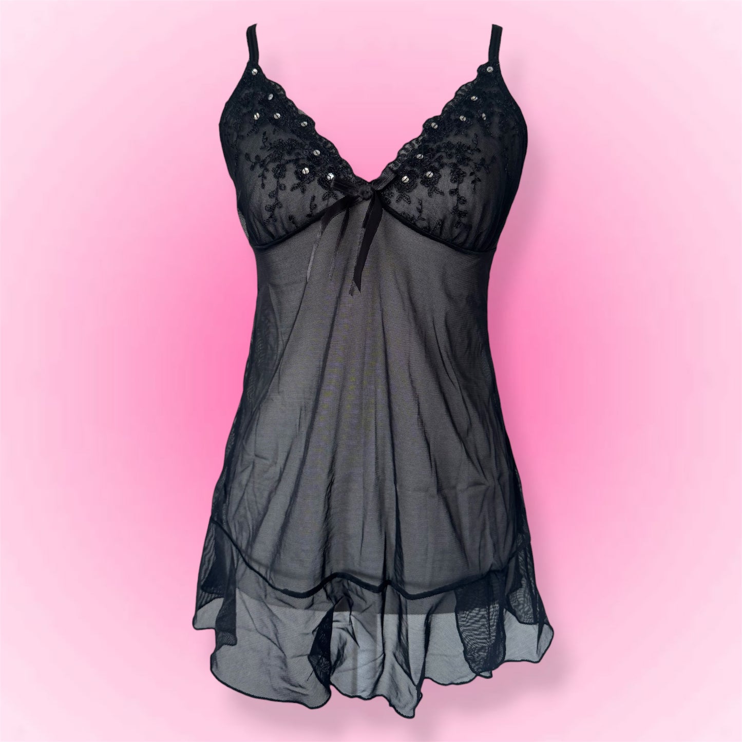 Black Sheer Lace Babydoll Cami (S)