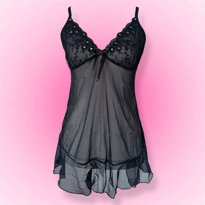 Black Sheer Lace Babydoll Cami (S)
