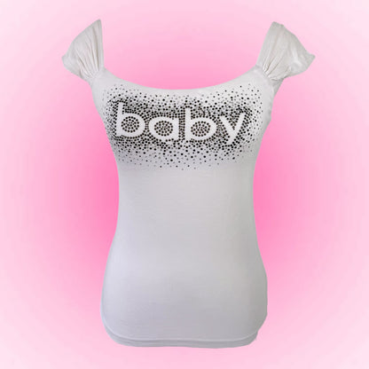 White Baby Print Fitted Tee (S)