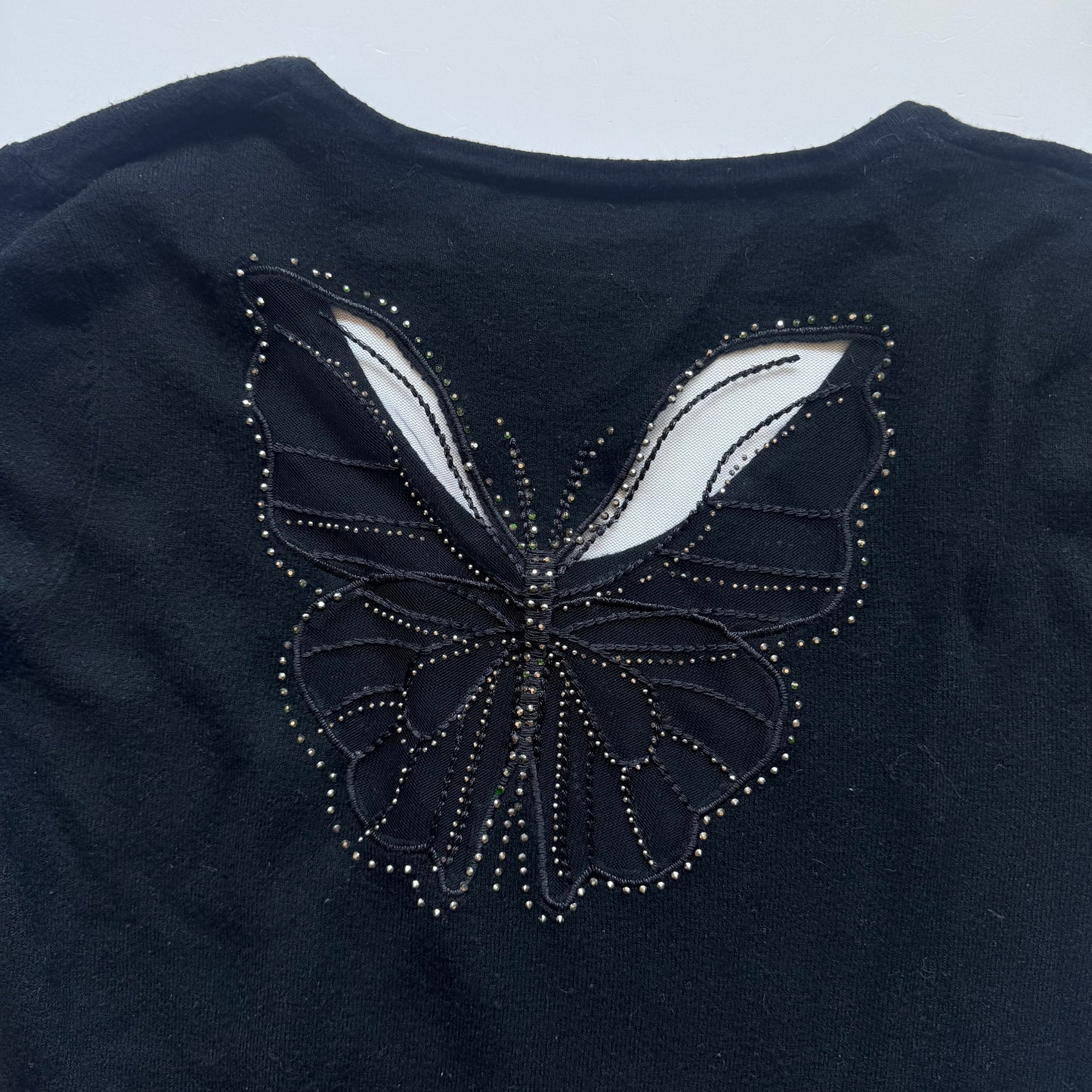 Black V-Neck Butterfly Sweater (S)
