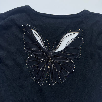 Black V-Neck Butterfly Sweater (S)