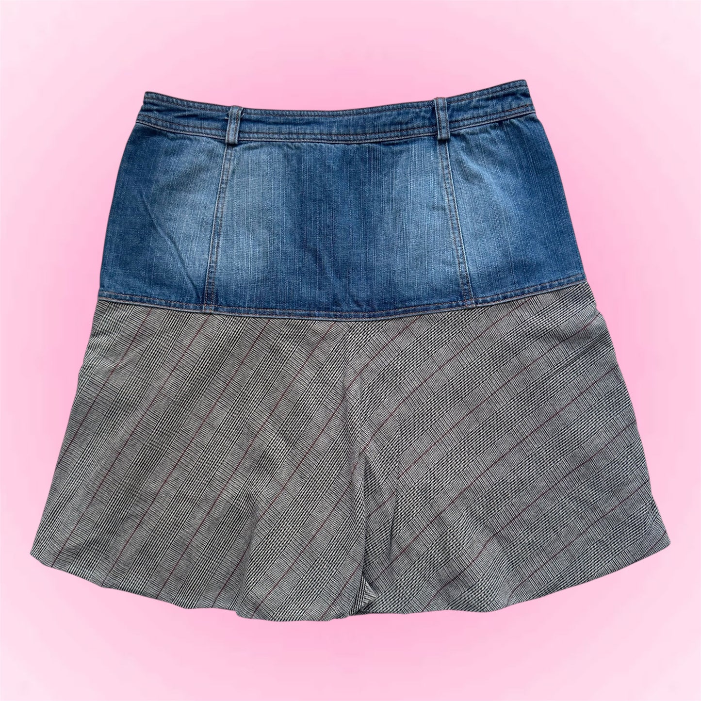 Denim & Plaid Mini Skirt (M)