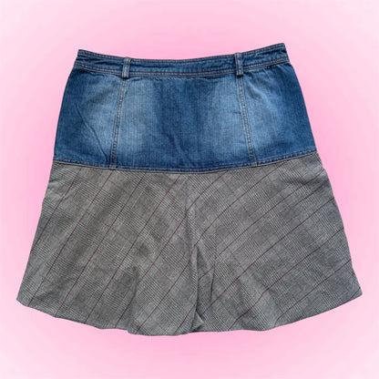 Denim & Plaid Mini Skirt (M)