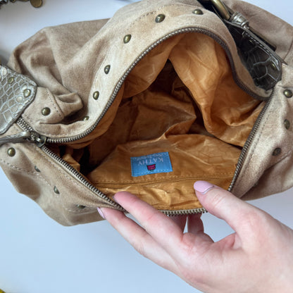 Beige Studded Hobo Bag Kathy Van Zeeland