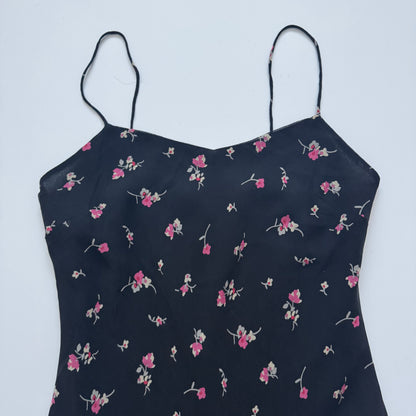 Black flower silk dress (M)