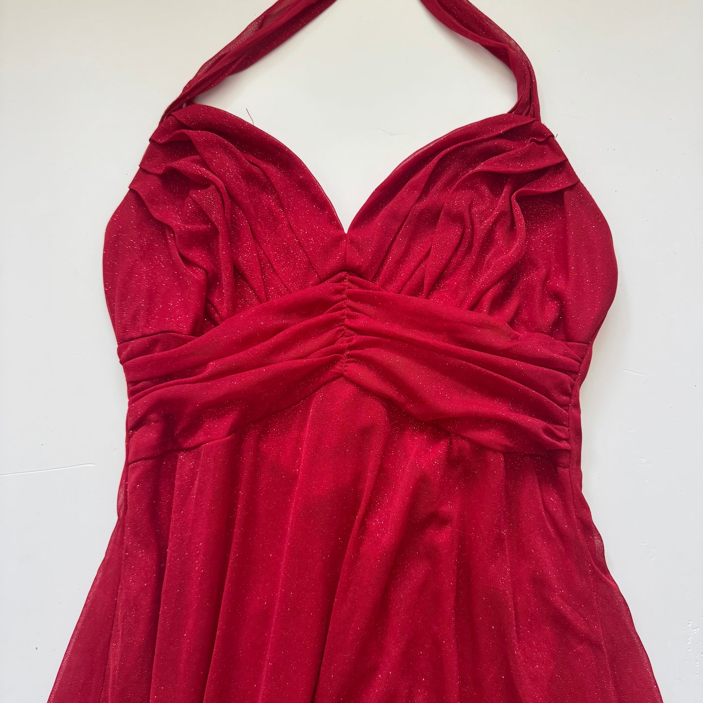 Red Glittery Halter Evening Dress (S)