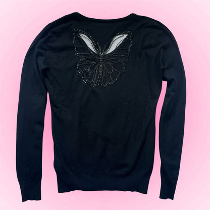 Black V-Neck Butterfly Sweater (S)