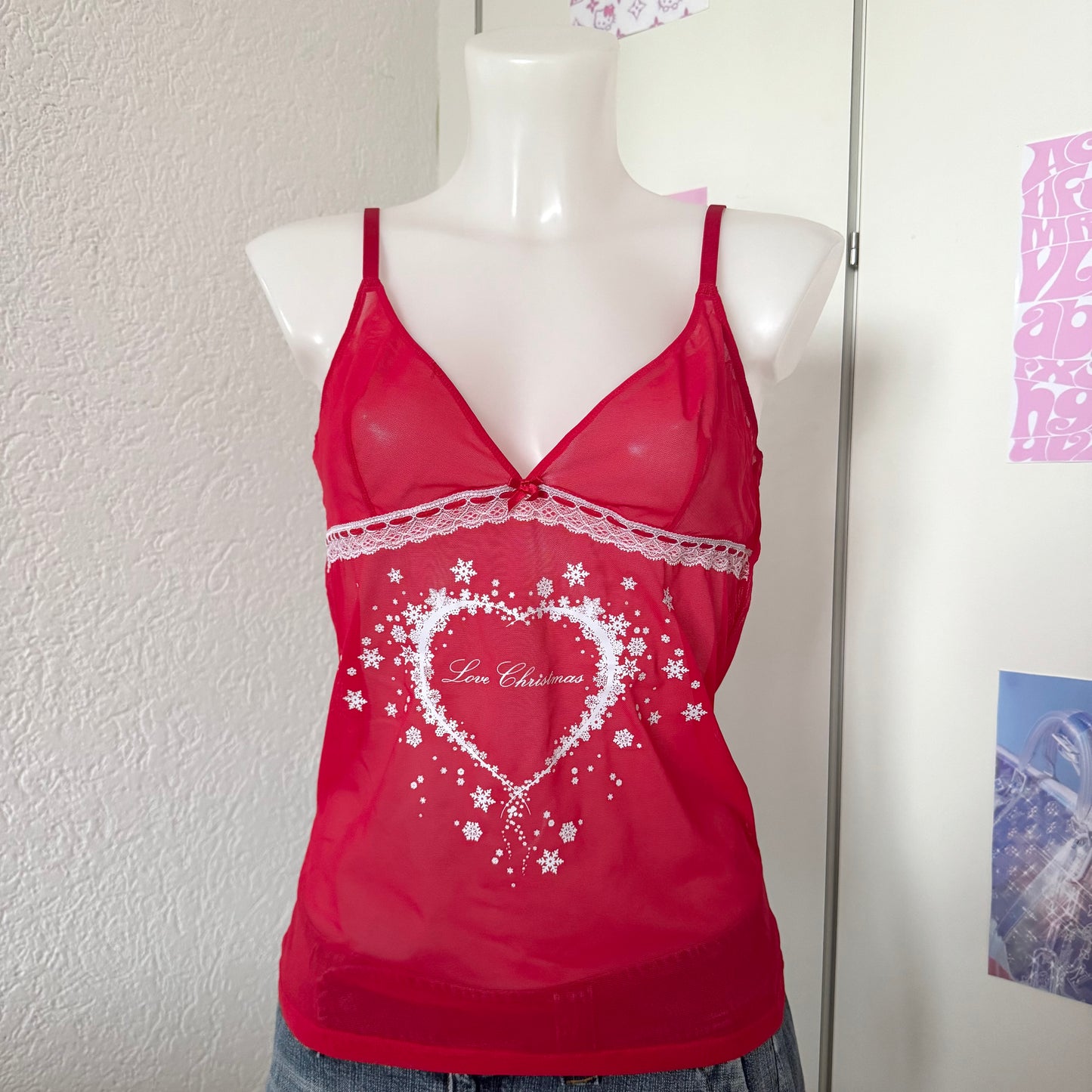 Red christmas cami top (M)