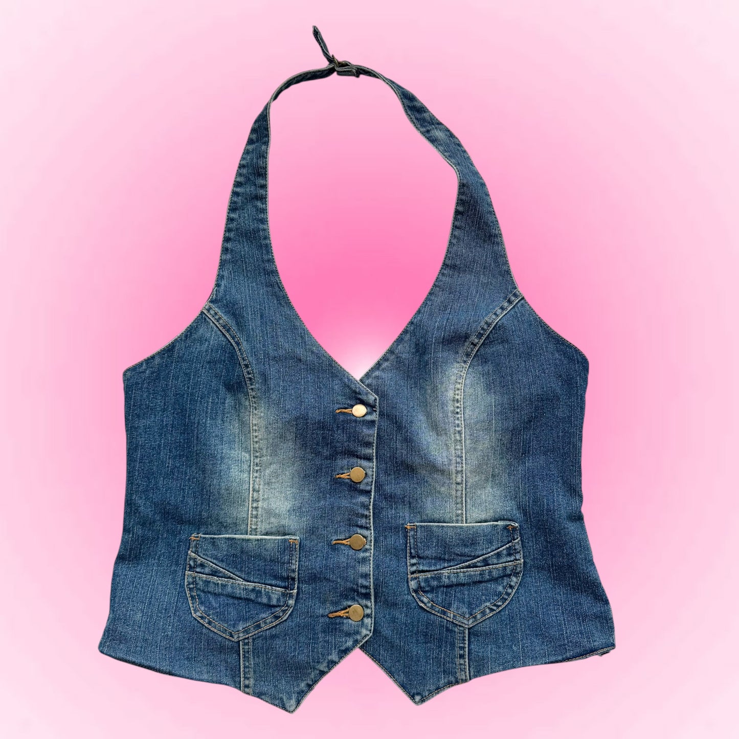 Vintage Denim Fitted Neckholder Vest (L)
