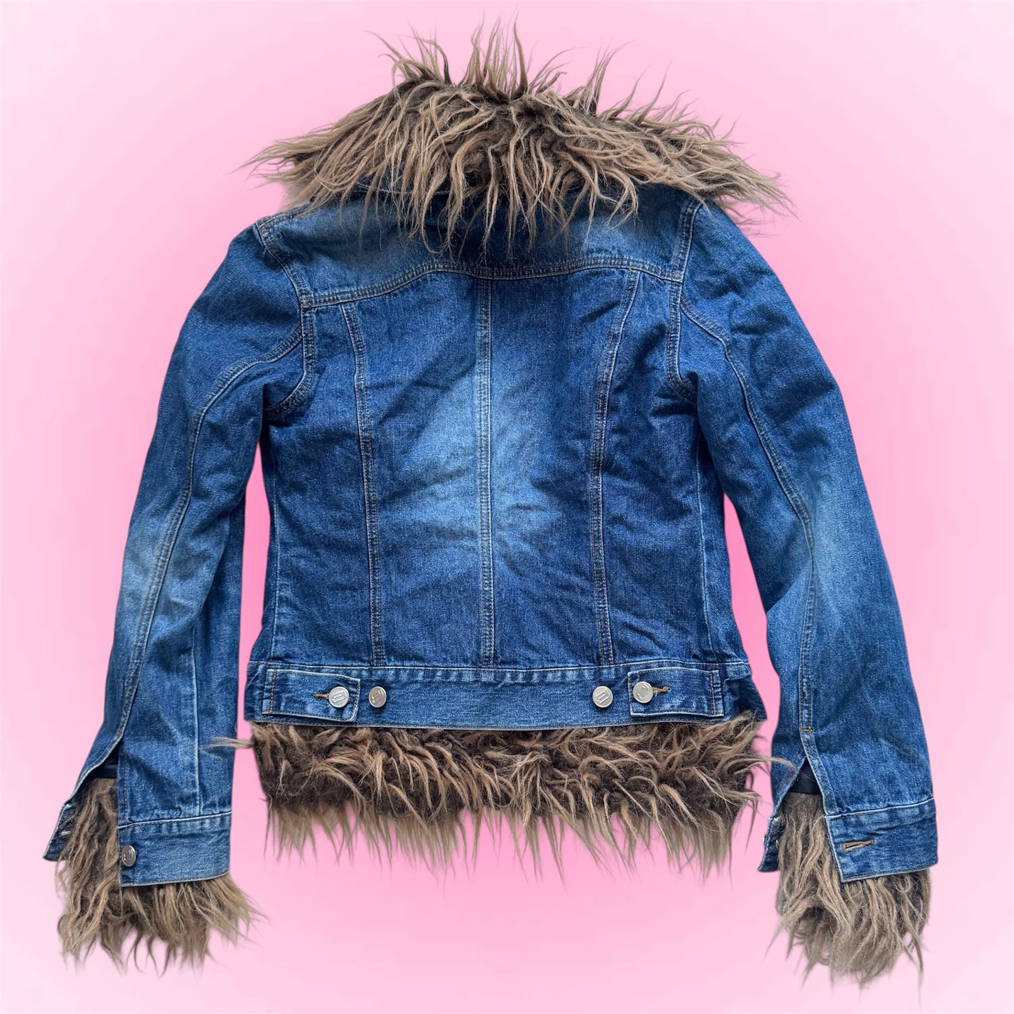 Denim Faux Fur Trim Jacket (XS)
