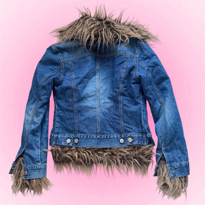Denim Faux Fur Trim Jacket (XS)