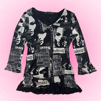 Y2k Magazine Print Top (S)