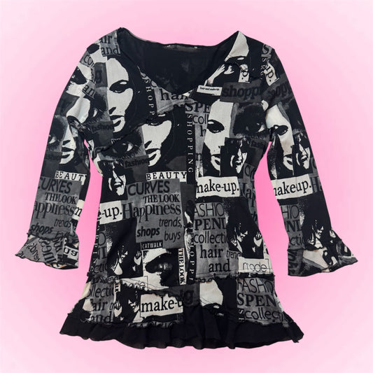 Y2k Magazine Print Top (S)
