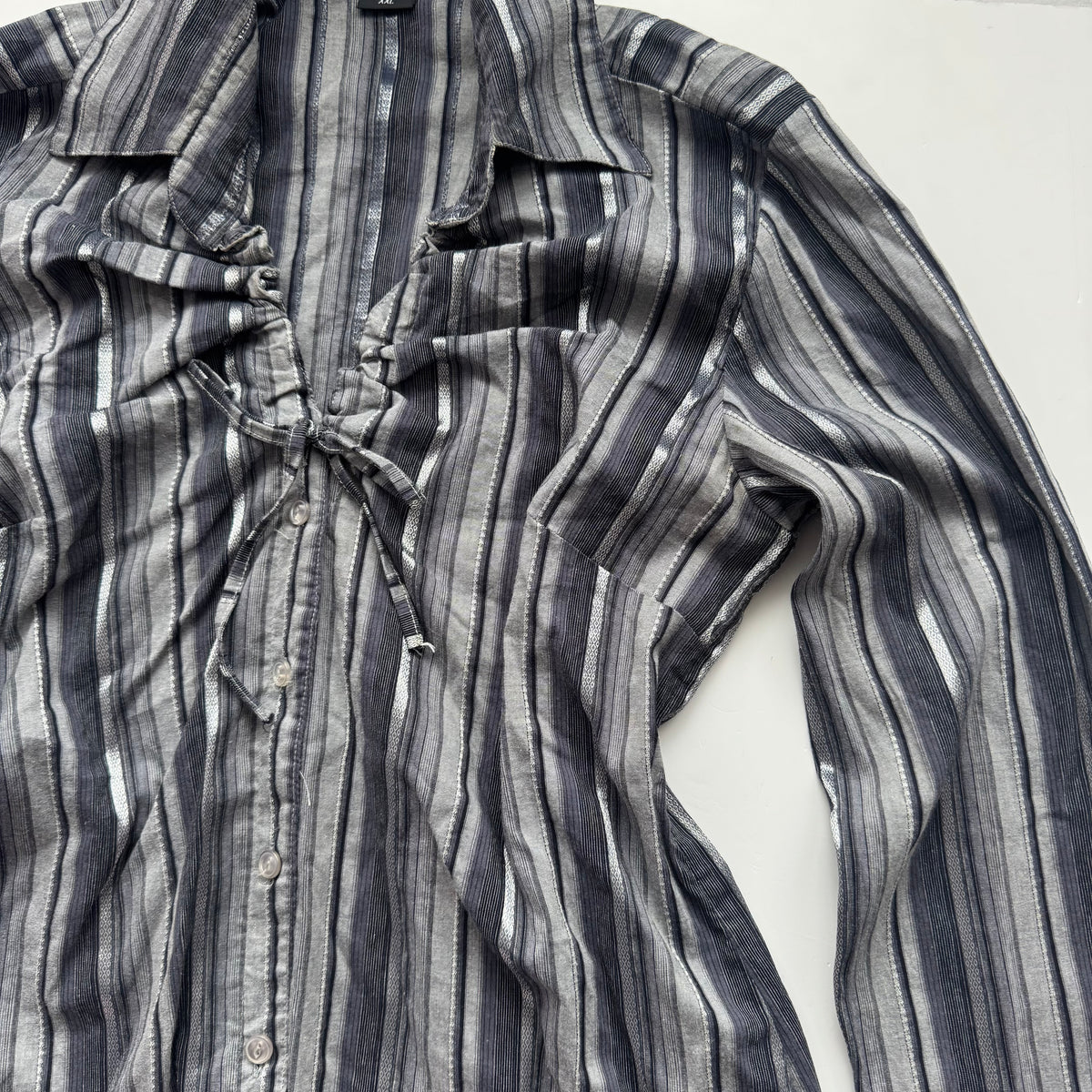 Grey Striped Y2k Fitted Shirt (S/M)