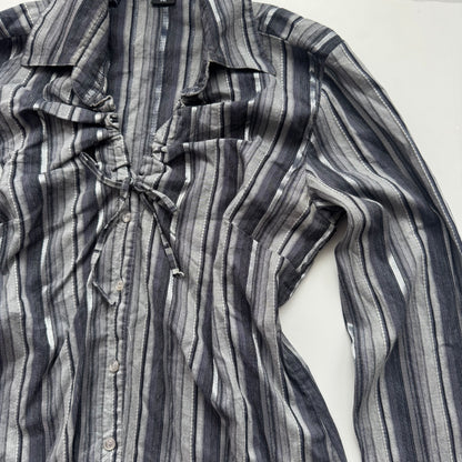 Grey Striped Y2k Fitted Shirt (S/M)