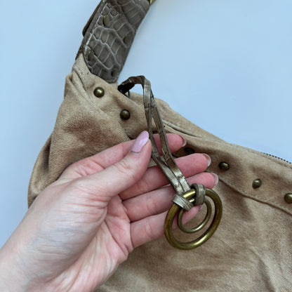 Beige Studded Hobo Bag Kathy Van Zeeland
