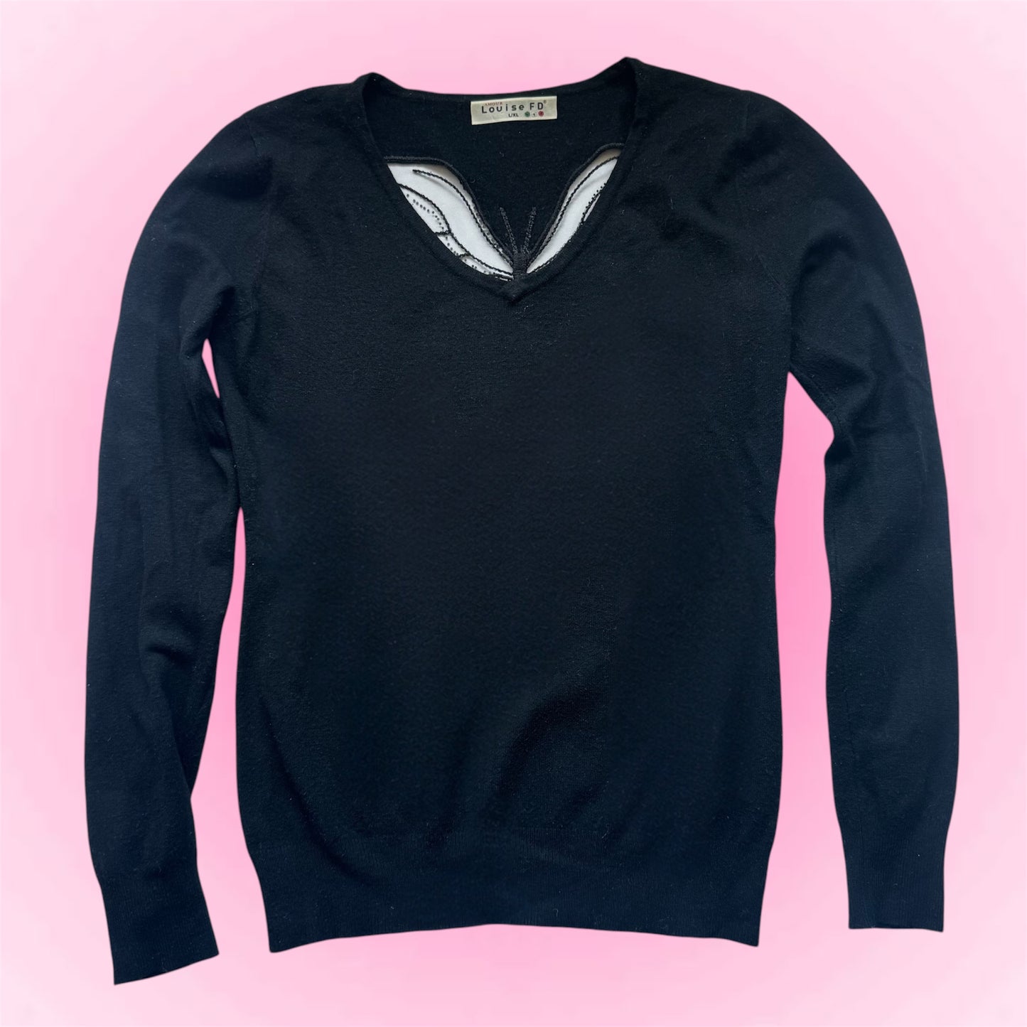 Black V-Neck Butterfly Sweater (S)