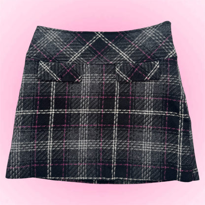 Plaid mini wool skirt (S)