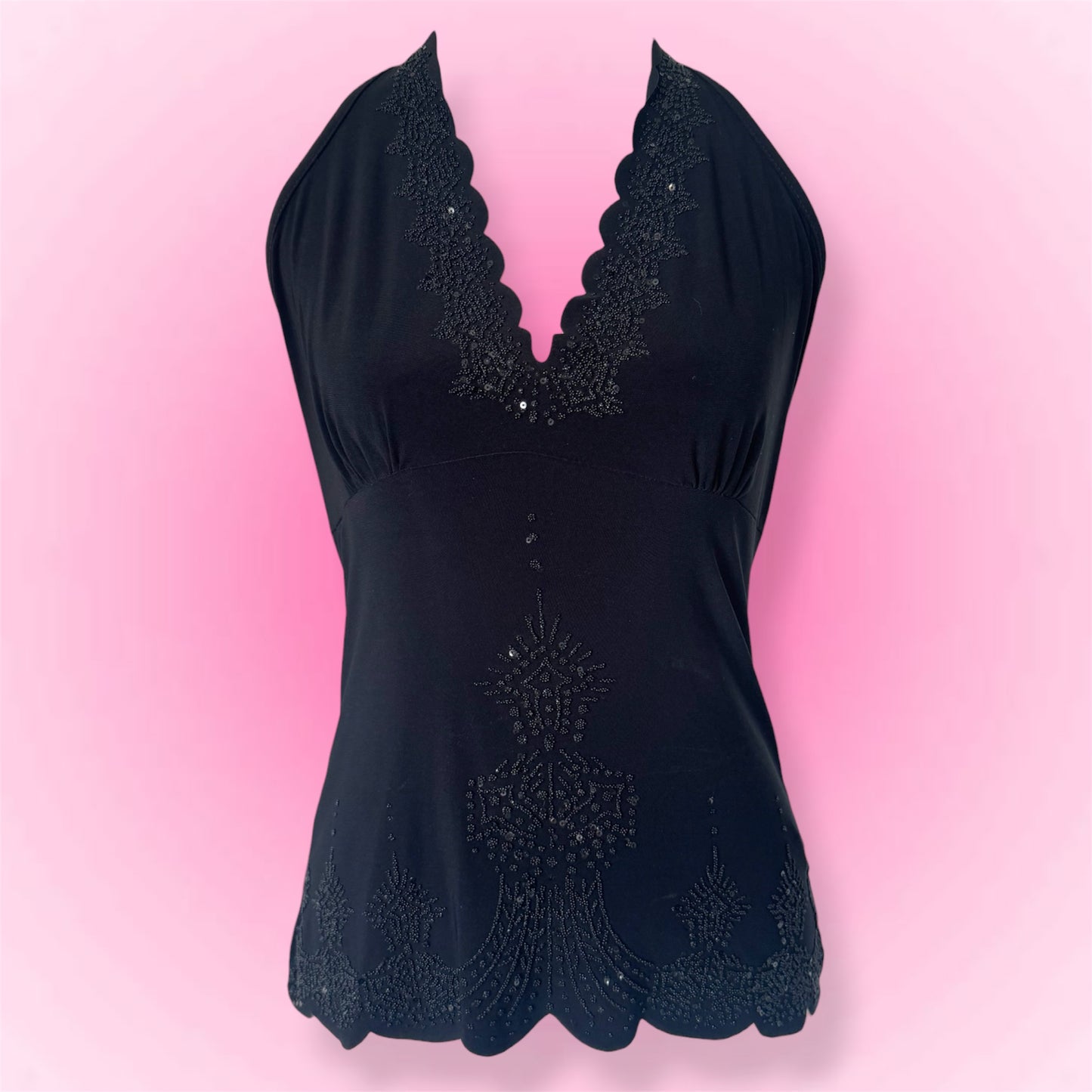 Black Beaded Y2K Halter Top (M)