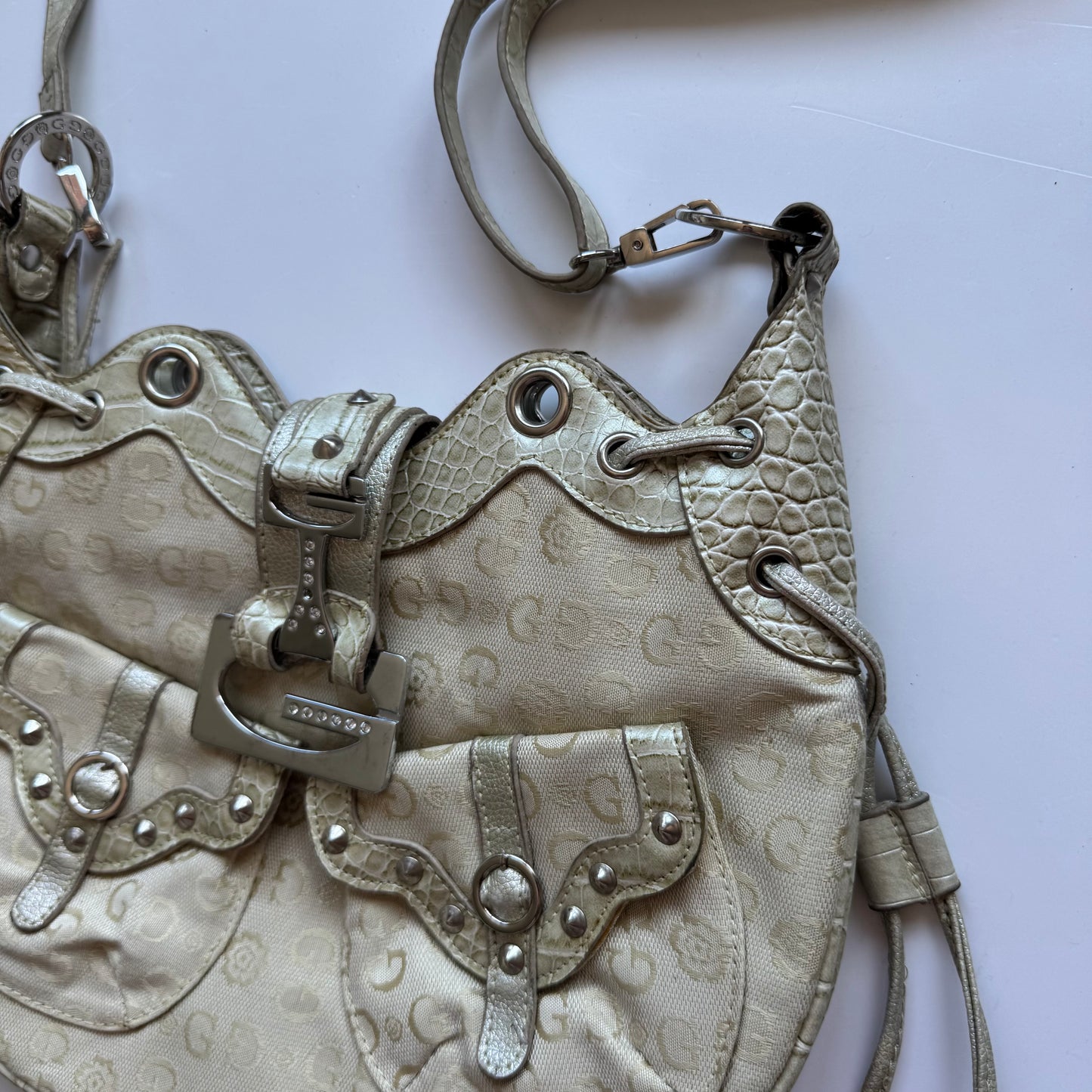Vintage Cream Studded Crossbody Bag