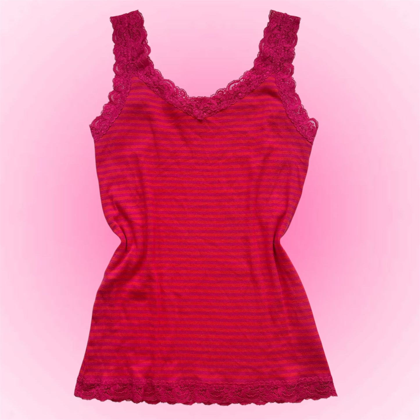 Pink Striped Lace Y2K Tank (M)