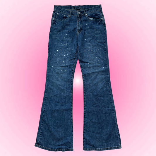 Blue Rhinestone Flared Jeans (M)