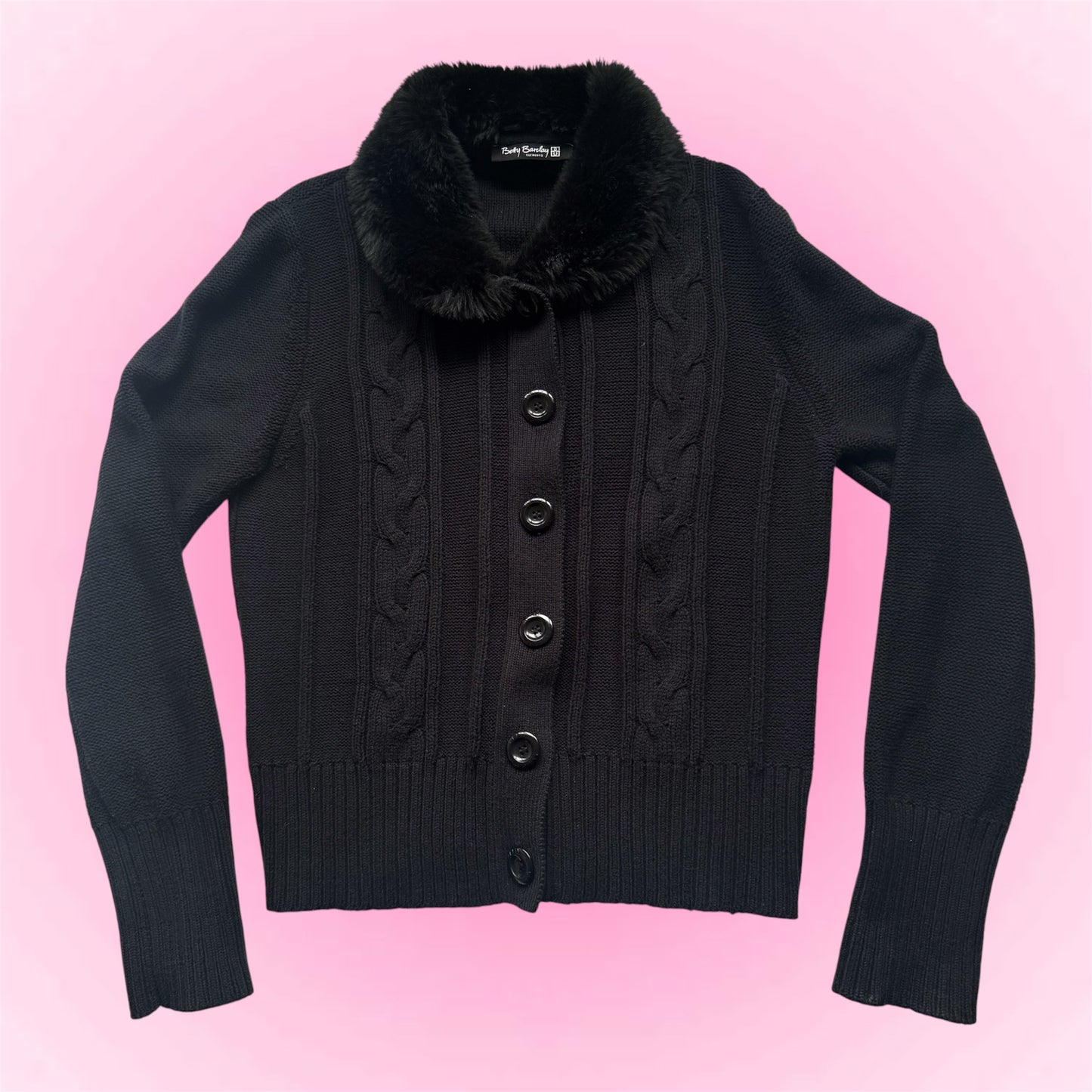 Knit Cardigan Faux Fur Collar (S)