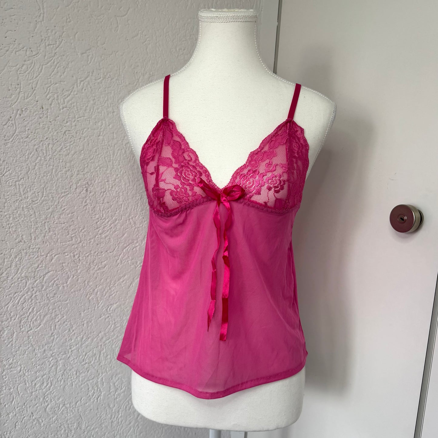 Pink Sheer Lace Y2K Babydoll Cami (S)