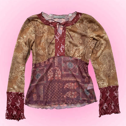 Vintage Boho Printed Blouse (M)