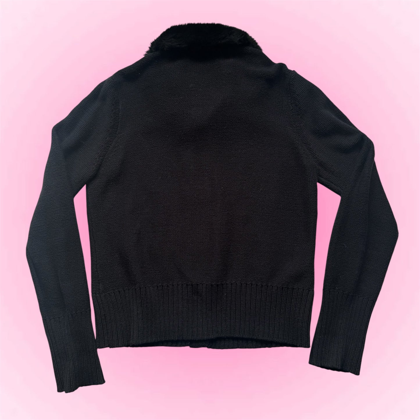 Knit Cardigan Faux Fur Collar (S)