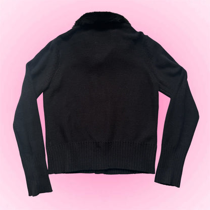 Knit Cardigan Faux Fur Collar (S)