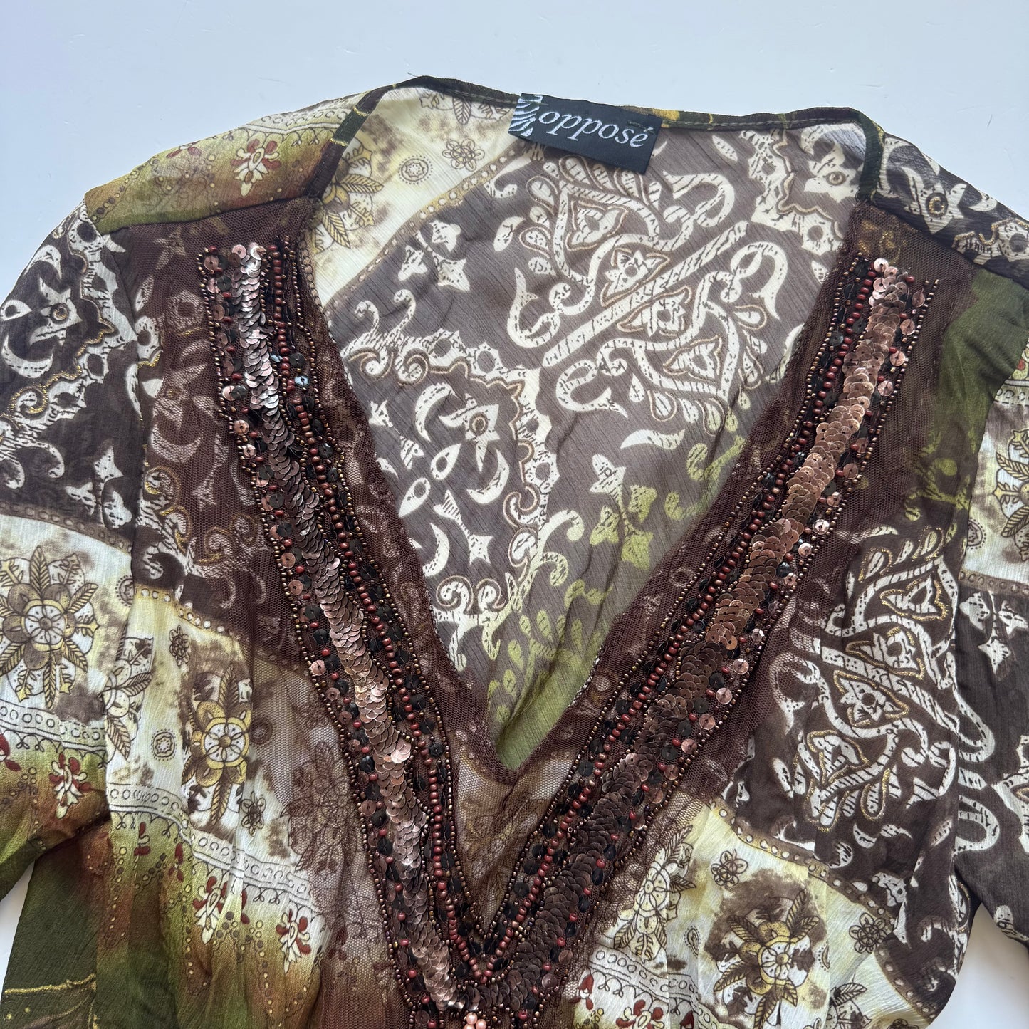 Vintage Boho Sheer Long Sleeve Top (M/L)