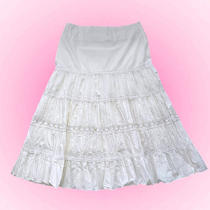 White Tiered Ruffle Maxi Skirt (M)