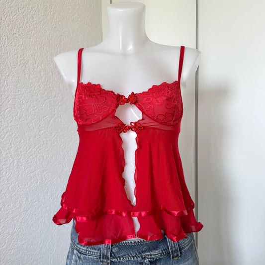 Red Lace Babydoll Top (S)