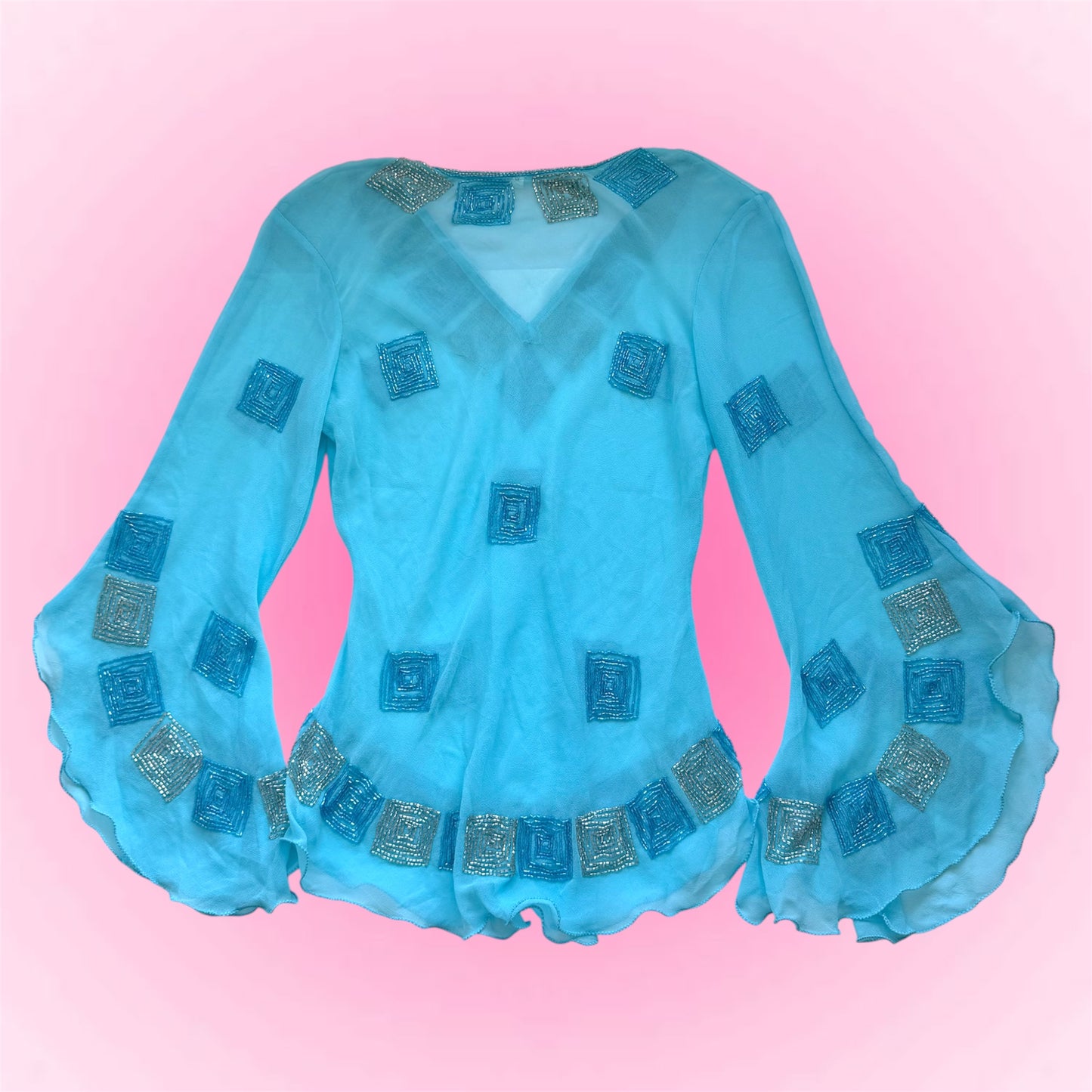 Blue Sheer Embellished Blouse (L)