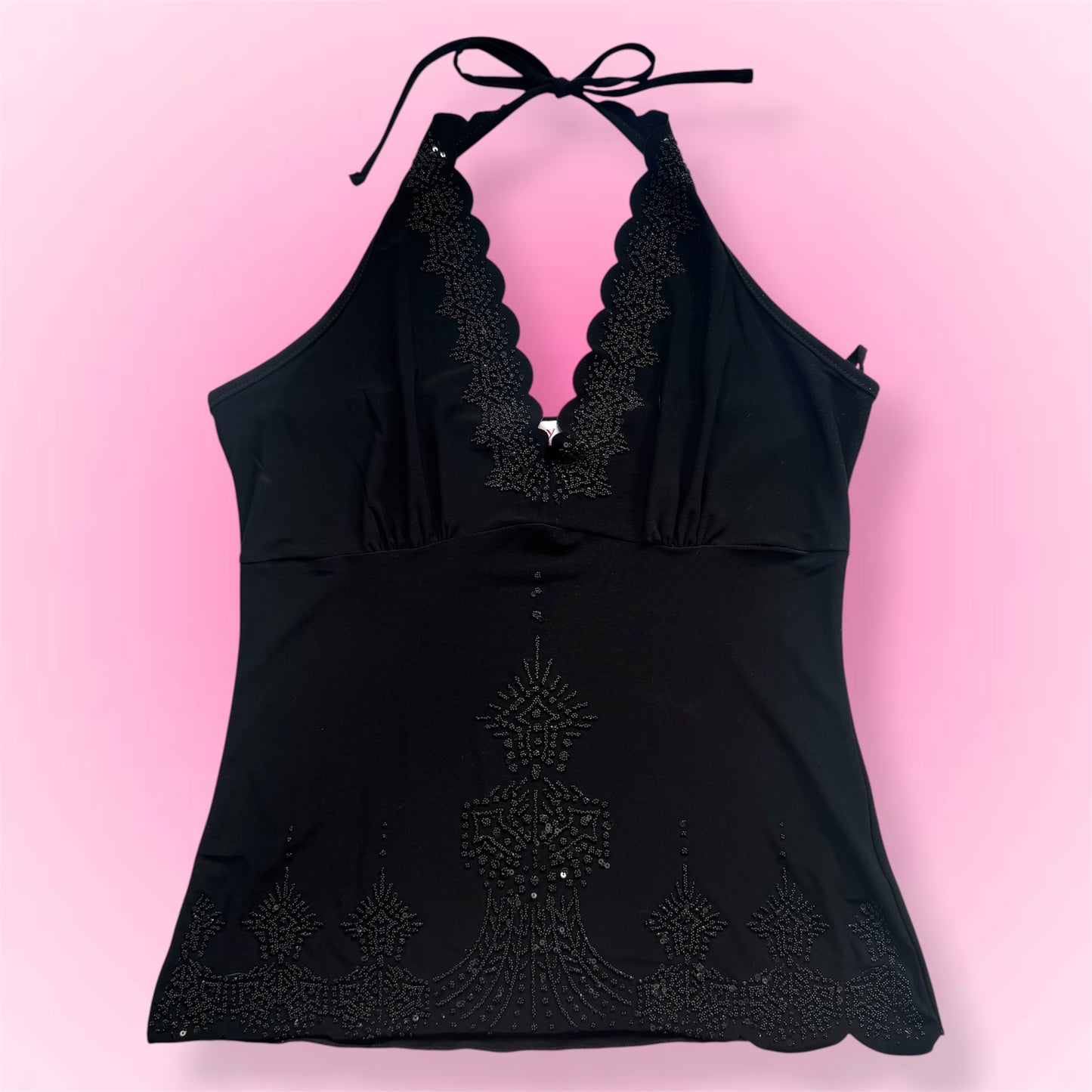 Black Beaded Y2K Halter Top (M)