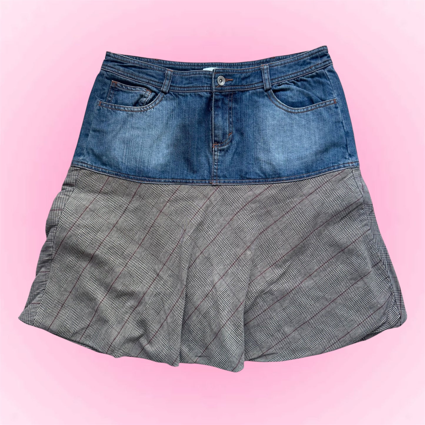 Denim & Plaid Mini Skirt (M)