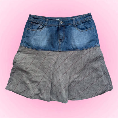 Denim & Plaid Mini Skirt (M)