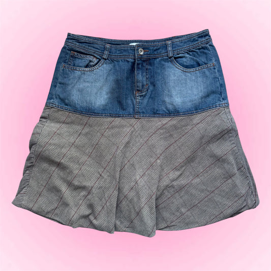 Denim & Plaid Mini Skirt (M)