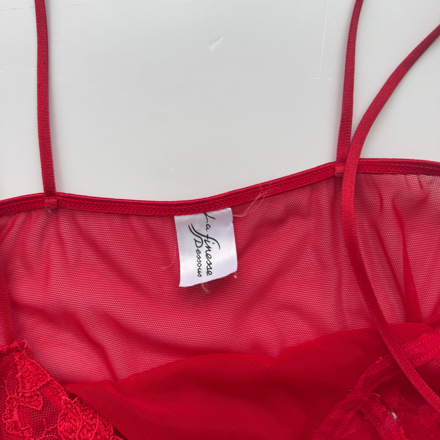 Red Sheer Lace Mini Dress (S)